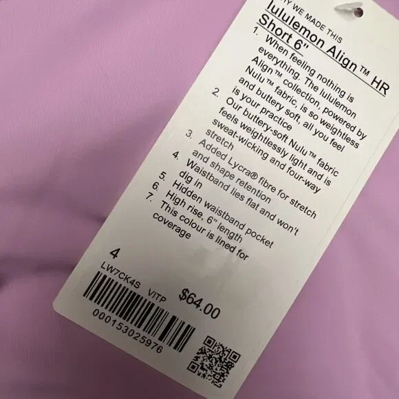 Lululemon Women’s Align HR Shorts 6” Size 4 Vita Pink VITP New w/tag